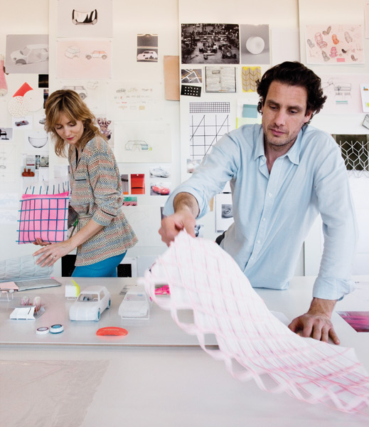 Carole Baijings and Stefan Scholten at work on Colour One for Mini, a concept presented at the 2012 Dutch Design Week. Photo by Inga Powilleit