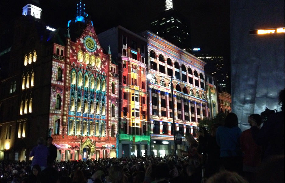 Light projections along Flinders Street