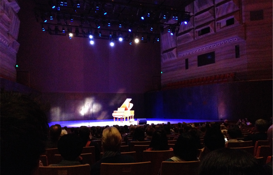 A lone piano on the stage of Hamer Hall plays Rachmaninoff 'live'