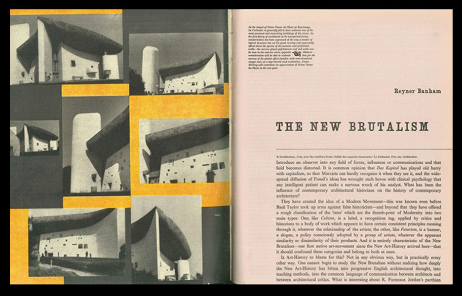 Magazine layout for ‘The New Brutalism’ by Reyner Banham, an article published in The Architectural Review (UK), December 1955. Image courtesy: The Architectural Review (UK)