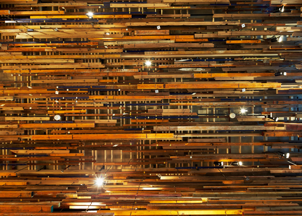 Detail of the 2000 planks used within the space. Photo by Peter Bennetts