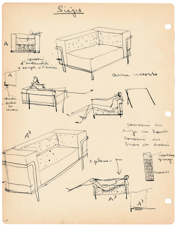 10_Research sketches by Charlotte Perriand of the Fauteuil Grand Confort_1928∏Archives Charlotte Perriand_ADAGP2014