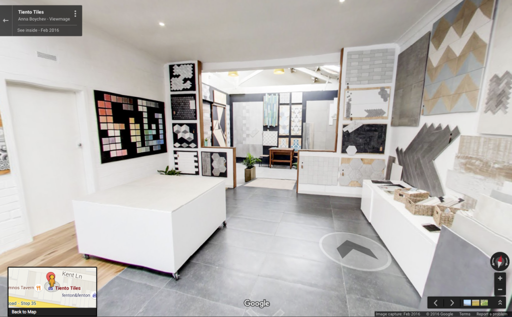 Virtual Tour of Tiento Tiles showroom, image courtesy Viewmage/Google.