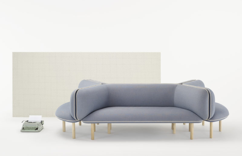 Tom Fereday Wes collection for Zenith: plywood frames, solid ash legs and Kvadrat Maharam Sunniva wool fabric.