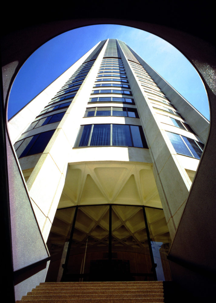 Precast tapered external column casings.