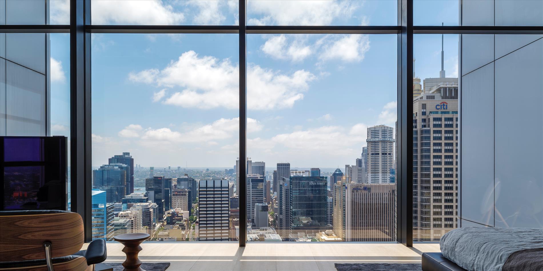 Floor to ceiling glazing across three levels on two elevations brings in plenty of natural light.