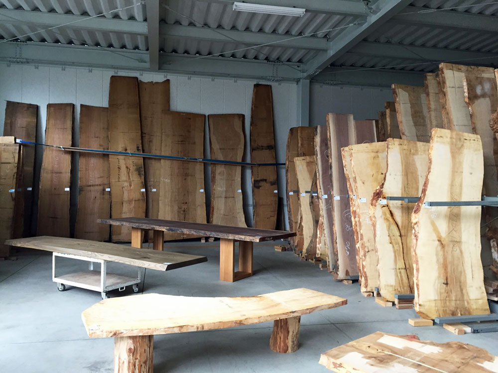 Timber being dried out at the Nissin factory in Hida, Japan.