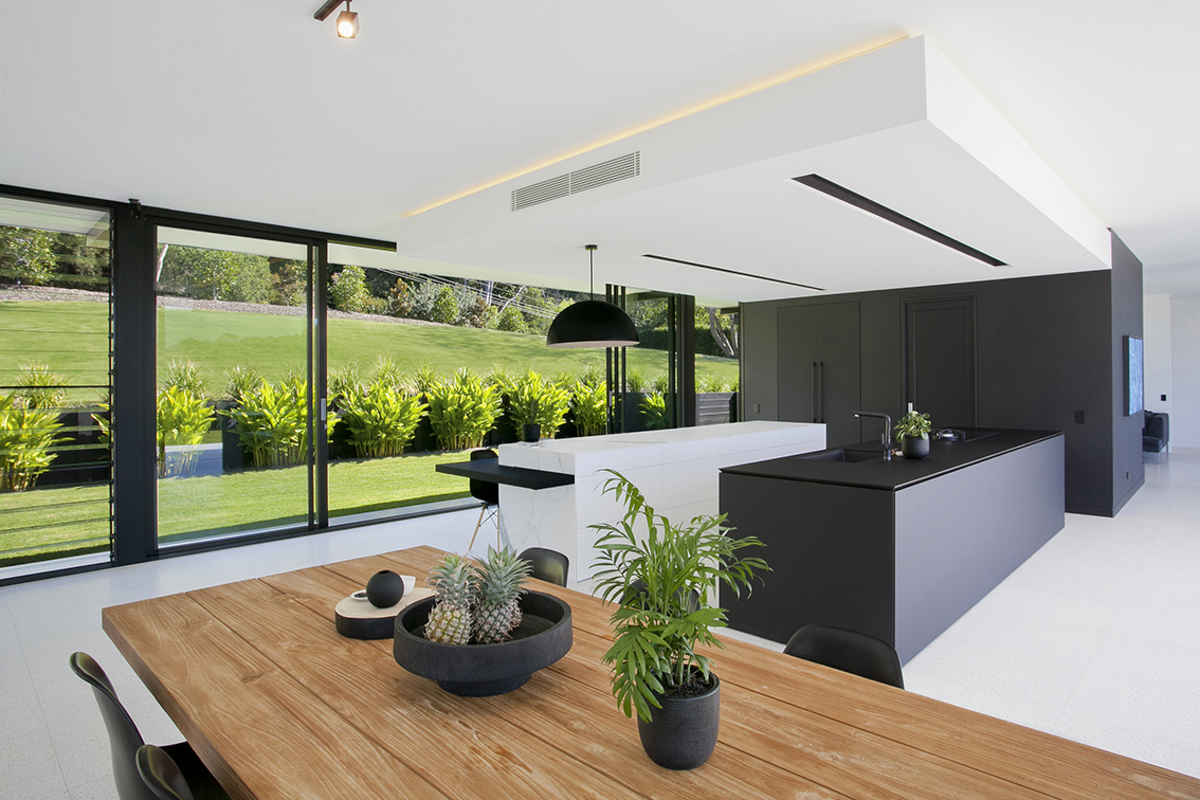 Interior shot of the kitchen at Noosa Glasshouse