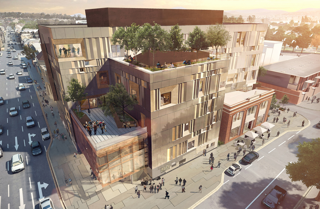 The Hedberg, the new creative industries and performing arts complex in the heart of Hobart. Rendering by Doug + Wolf