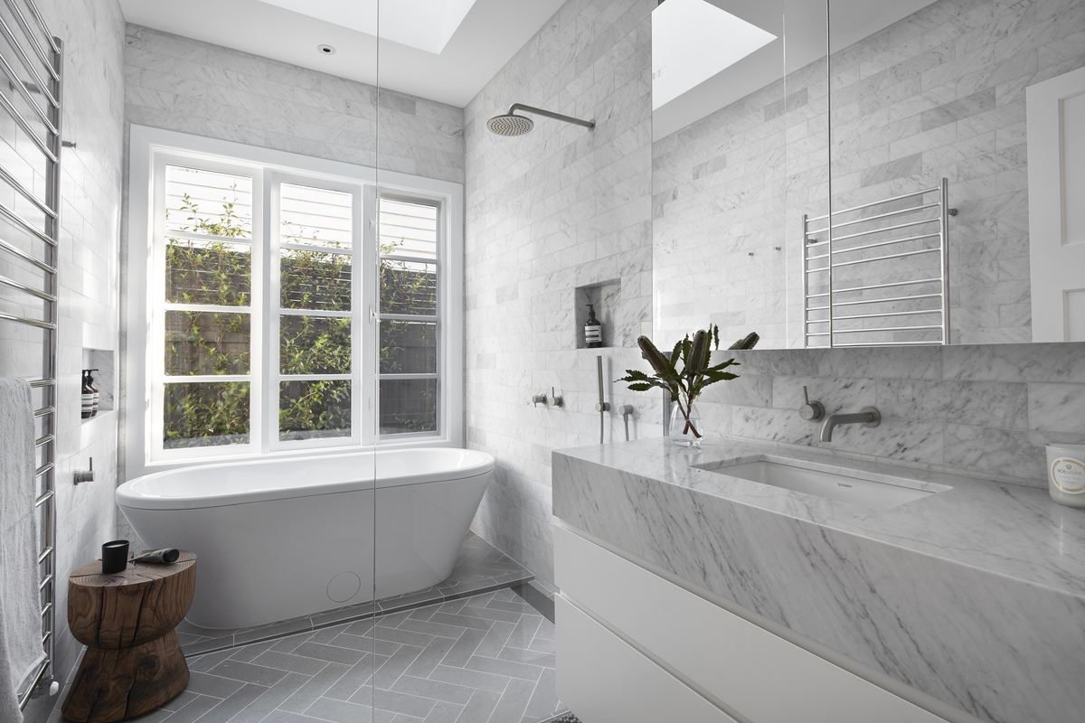 The bathroom in the Light Box house