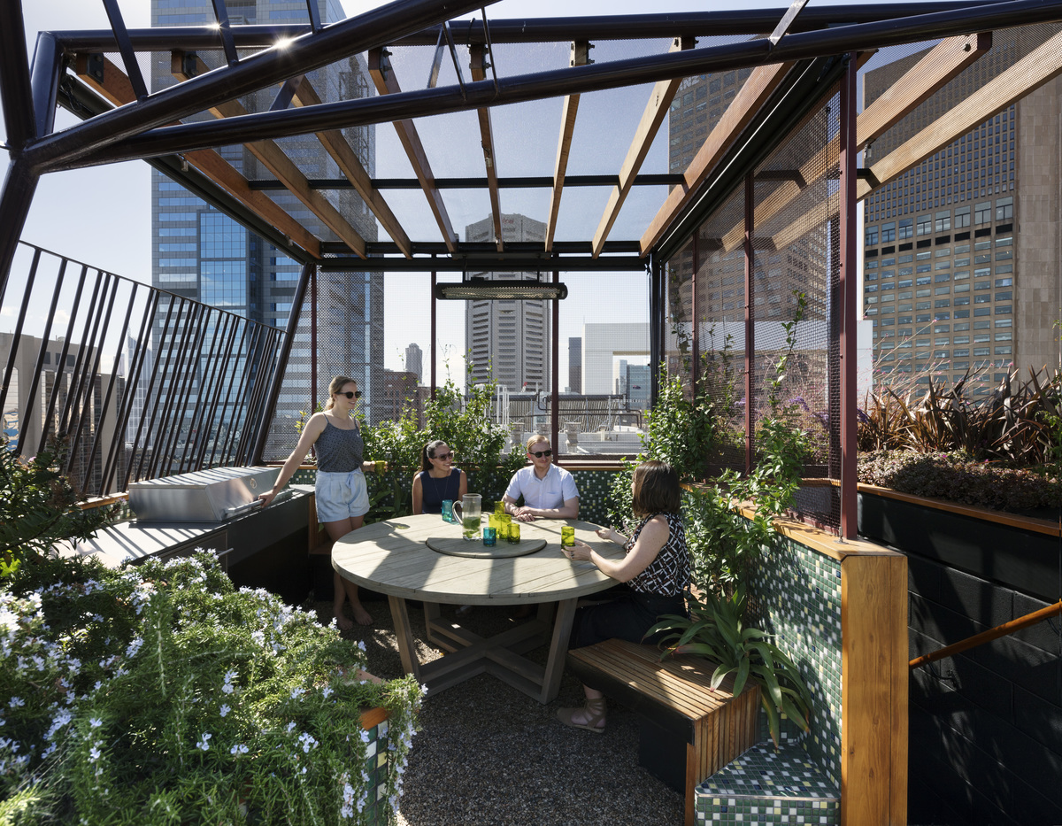 The eating area of the rooftop garden