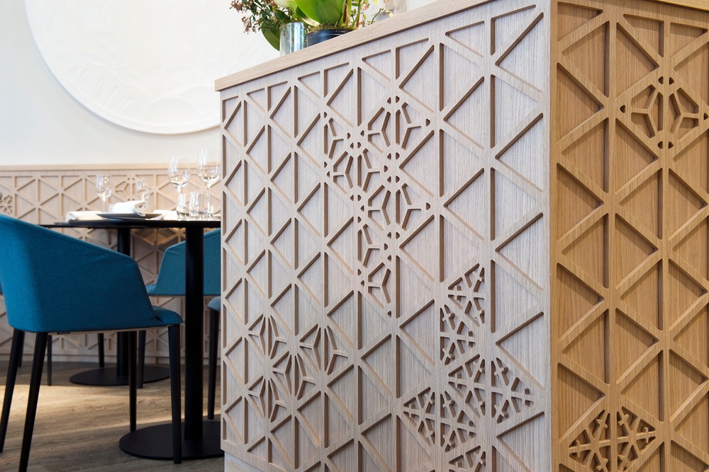 Lace-like details on the wooden screens