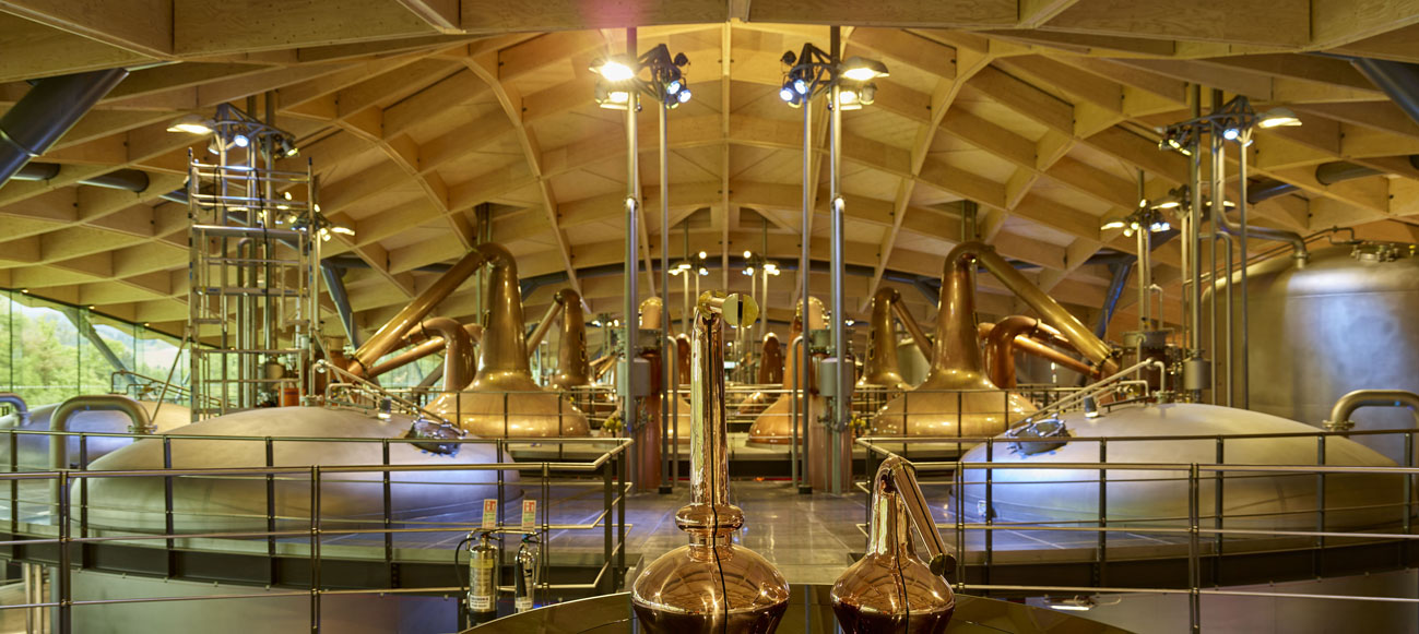 The whiskey stills at the Macallan distillery