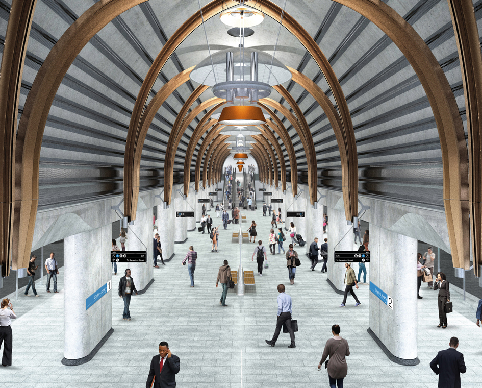 The platform at the State Library station