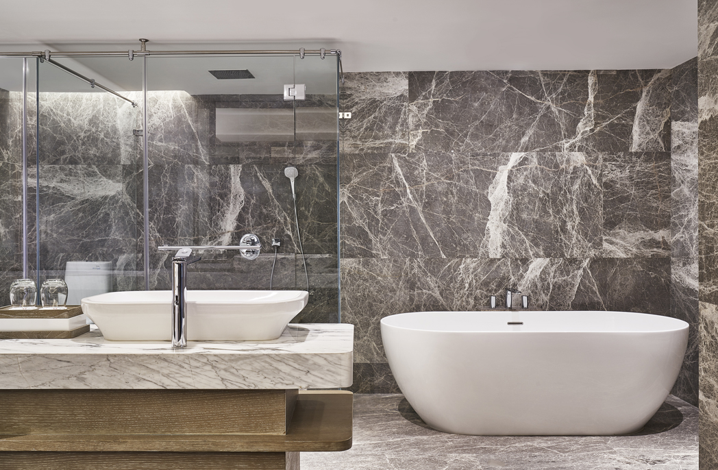 The bathroom in the new branded Marriott hotel in Indonesia