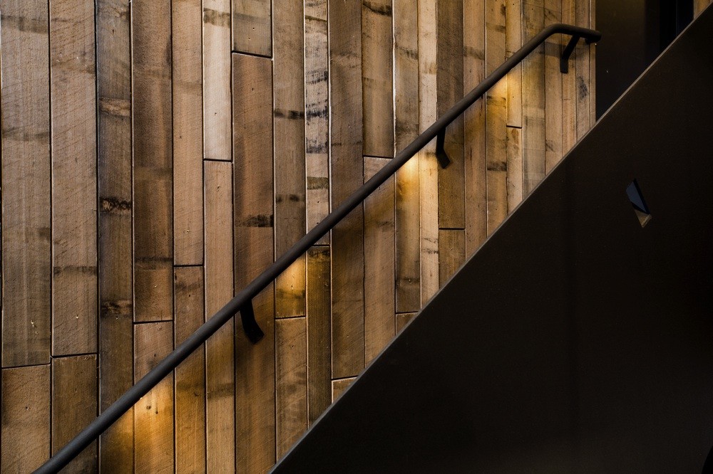 Wooden staircase at Pumphouse hotel