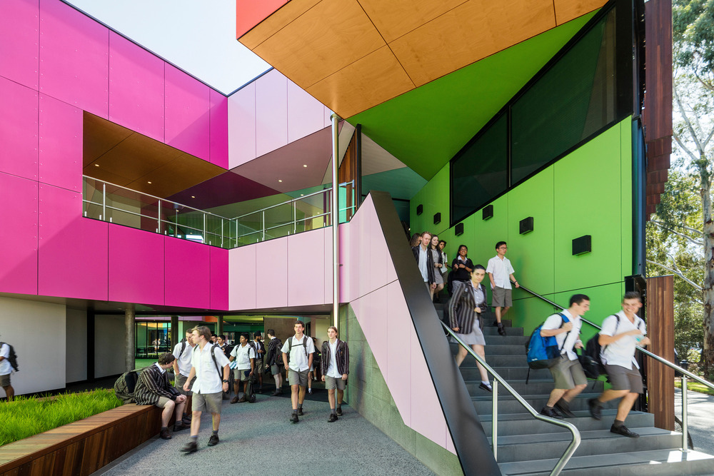 Students congregate on the stairs