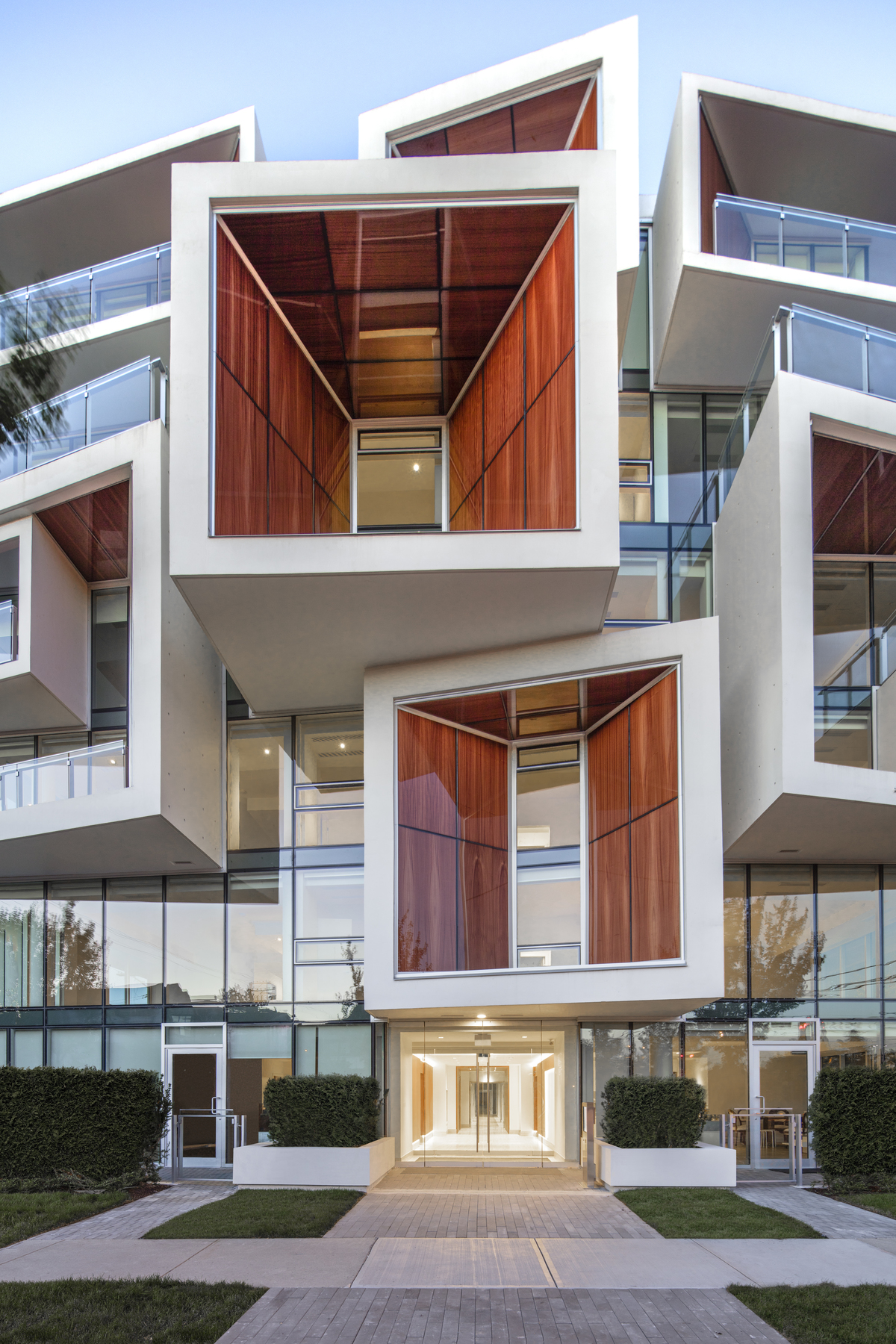 The unique facade on the Aperture apartments