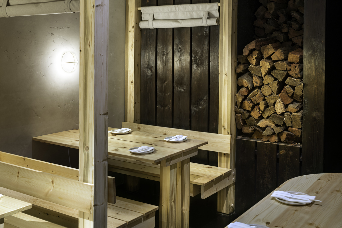 Booths inside the restaurant