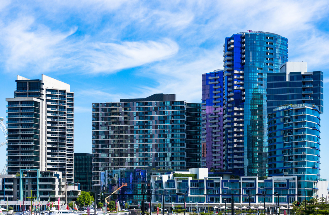 modern apartment buildings with picturesque sky on the background. urban scene