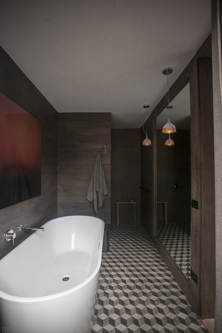 Bathroom in hardwood house