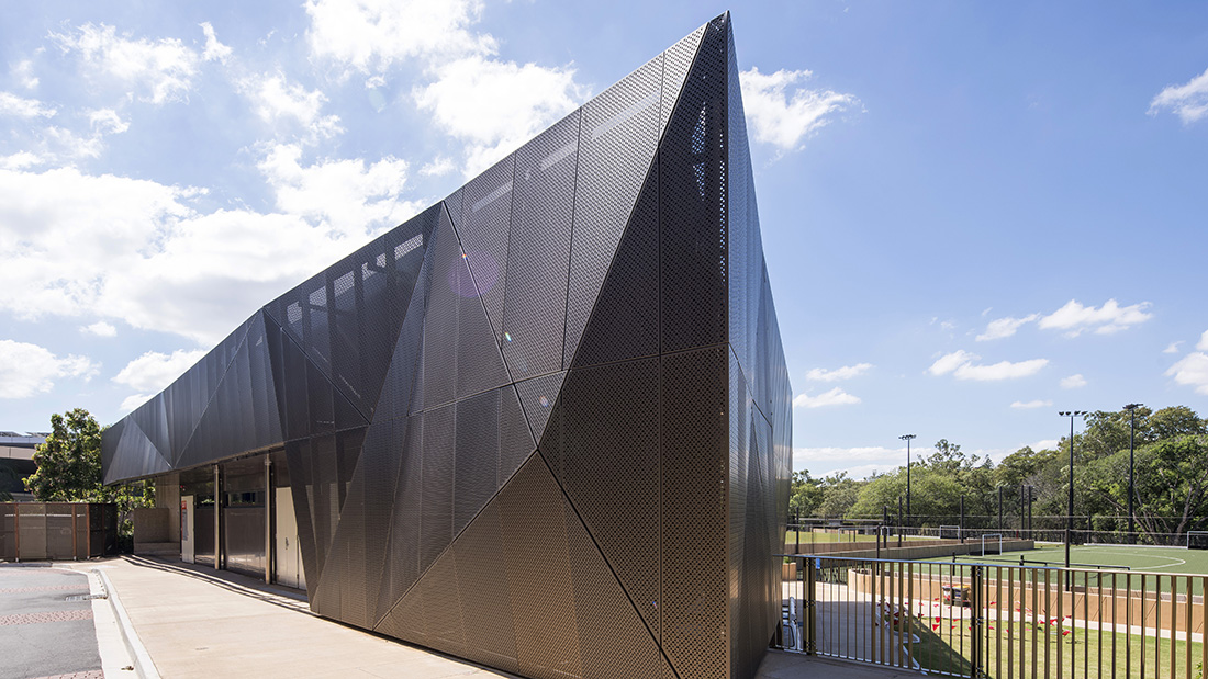 Perforated Metal on the facade of a building