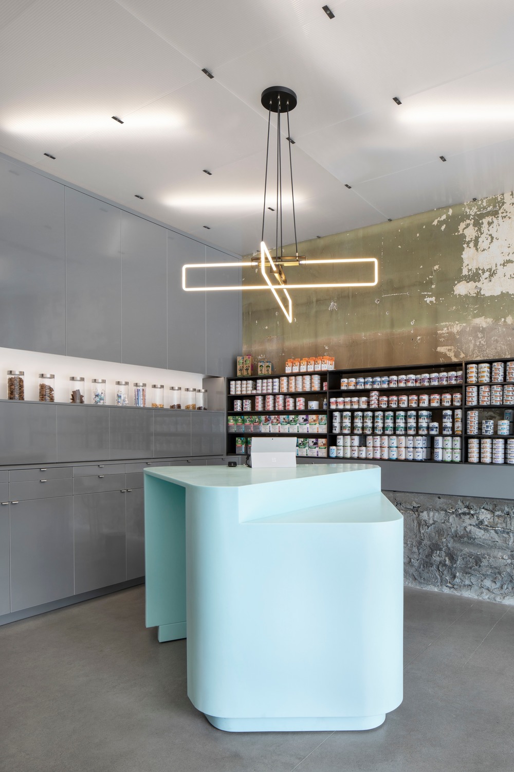 Central reception and neon pendant