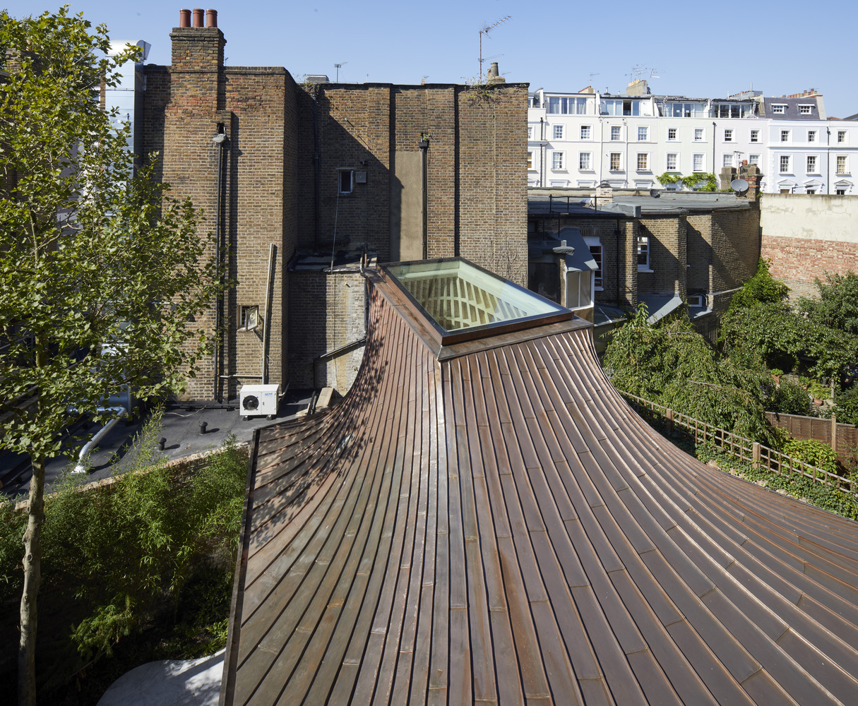 The copper roof of the house