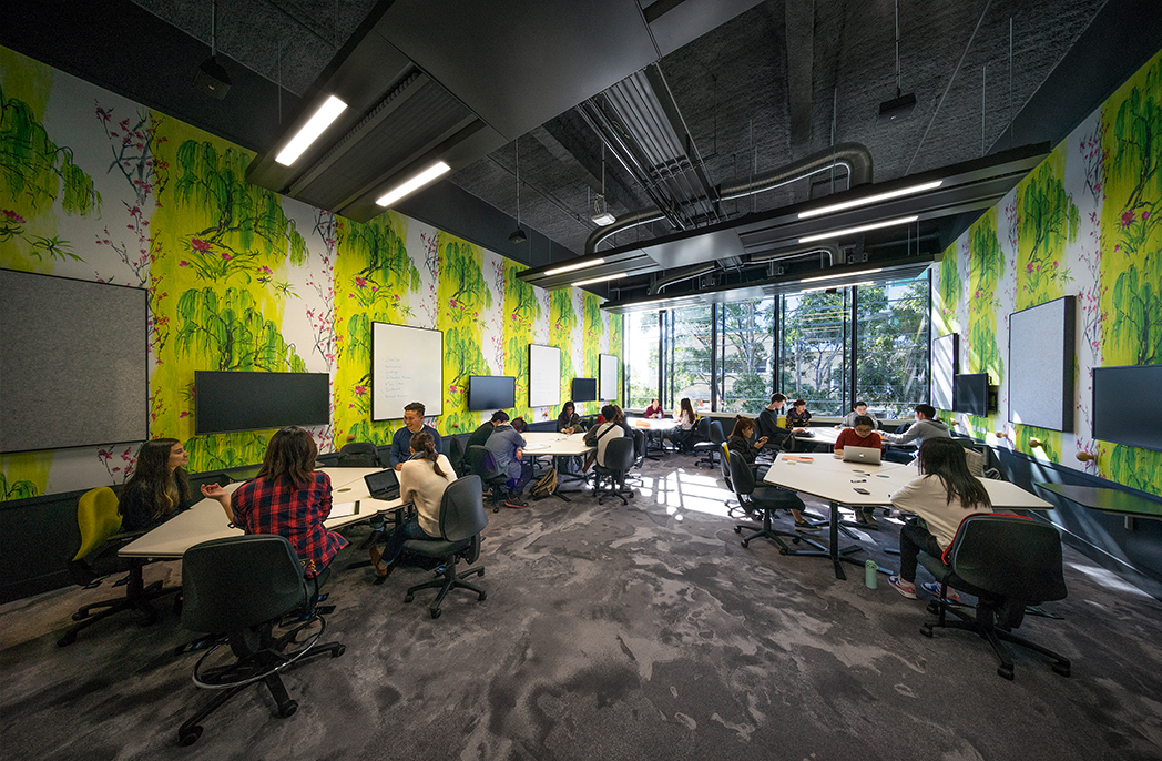 Learning spaces at the University of Melbourne Arts West redevelopment support a ‘flipped’ course delivery, where class time is focussed on group collaboration, information sharing and problem solving
