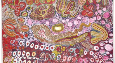 Wingu Tingima Minyma Tjuta (Seven Sisters) 2006 synthetic polymer paint on canvas 138.0 × 205.0 cm National Gallery of Victoria, Melbourne Purchased with funds donated by Supporters and Patrons of Indigenous Art, 2006 © Wingu Tingima/Licensed by Copyright Agency, Australia Photo: Christian Markel / NGV