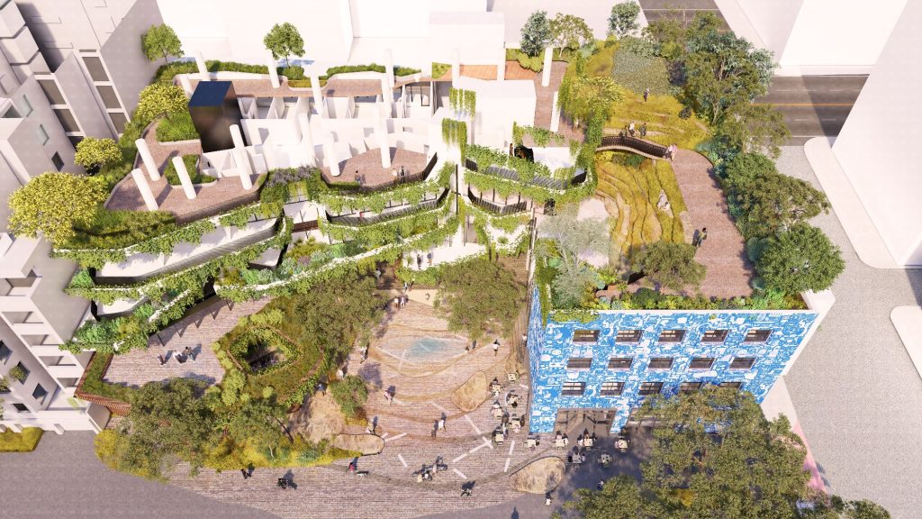 Podium rooftop aerial view