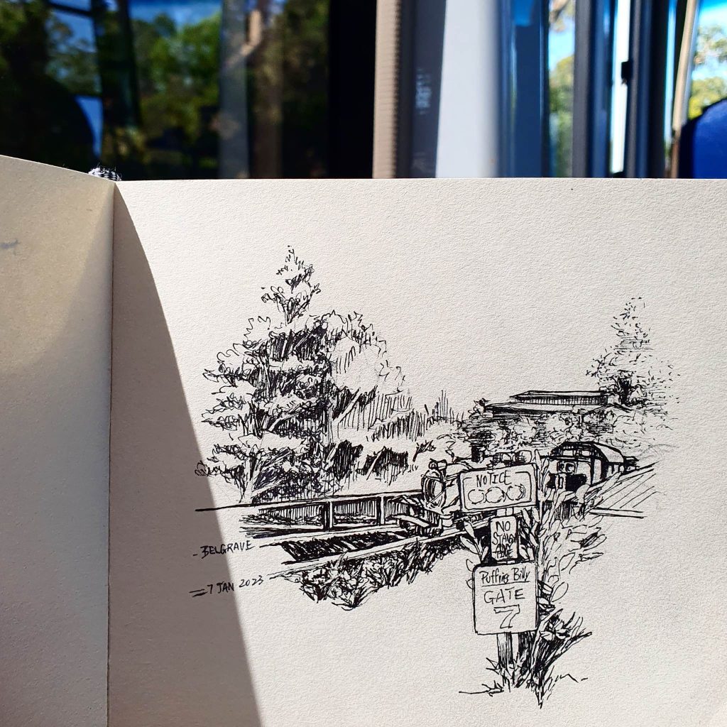 An original sketch by Jess Wang. The pen sketch relates to her love of architecture growing from her love of drawing and the environment around her.