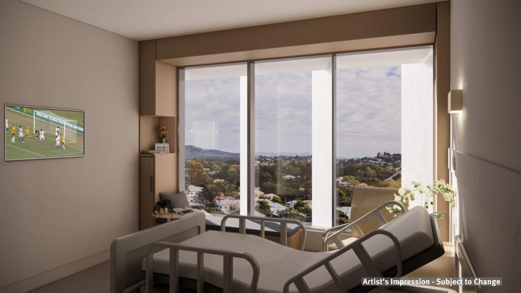 Inpatient bedrooms with soothing views of nature.
