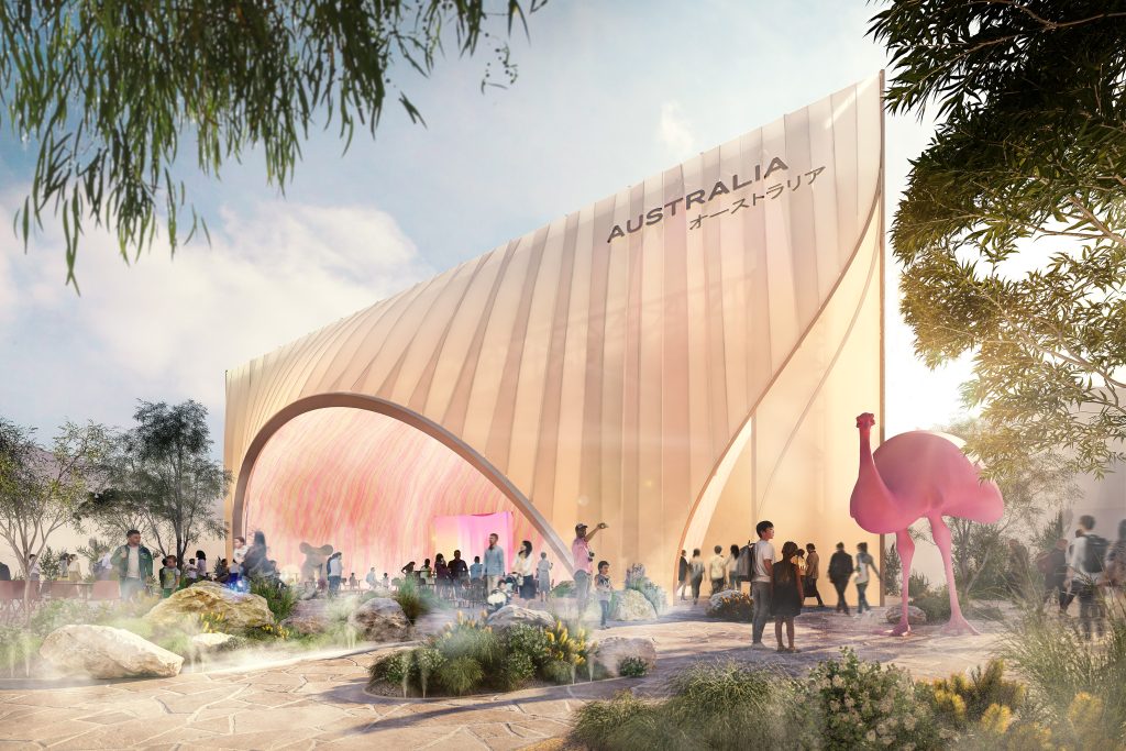 Buchan's design for the Australian Pavilion for Expo 2025, Osaka, is an abstraction of a eucalyptus gumnut, symbolic of the diversity and resilience of Australian people. 
Render: FloodSlicer