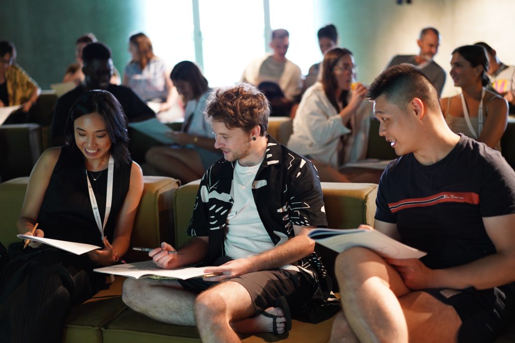 Australian Design Review 30UNDER30 cohort members collaborating during a workshop in Bali at Potatohead resort