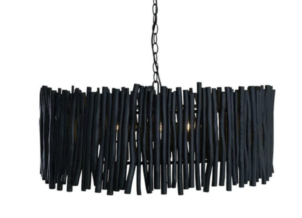 Wood candlestick chandelier in black wood