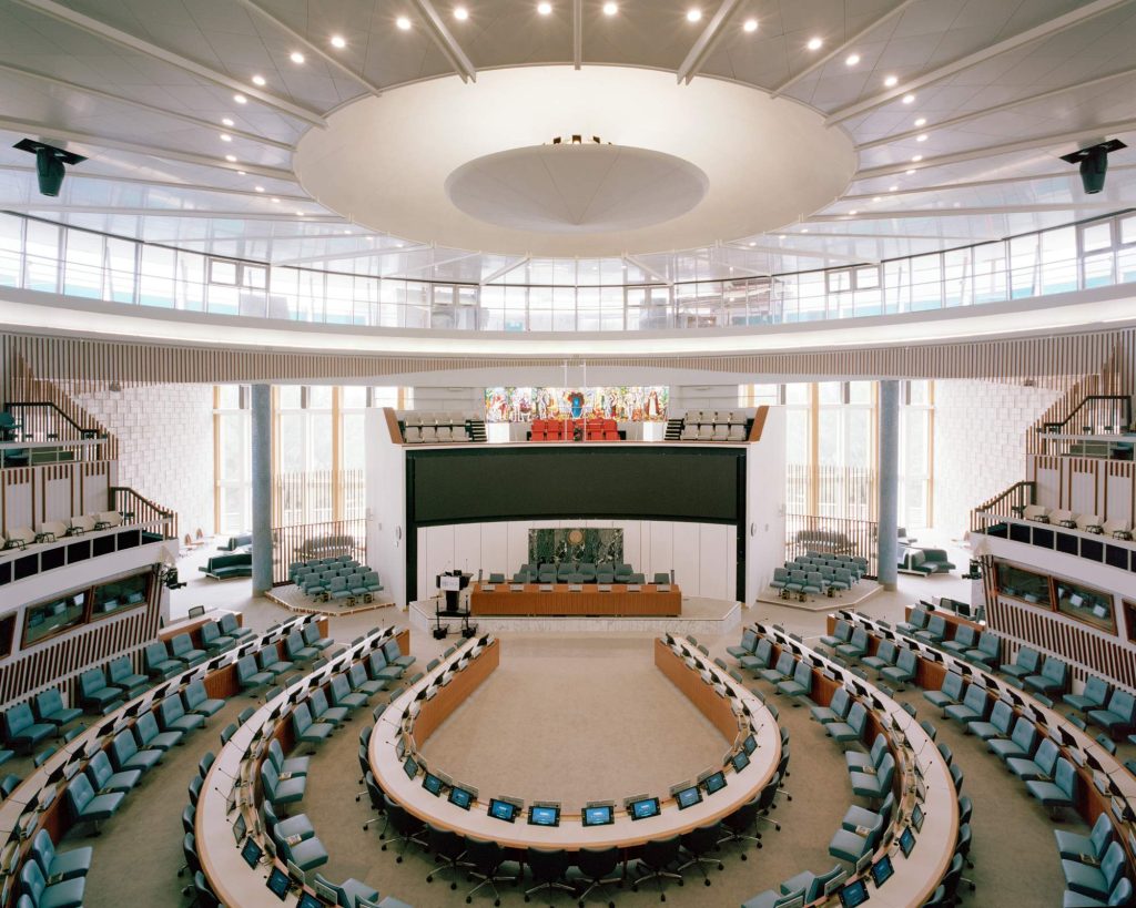 The updates plenary hall accommodates an increased number of delegations from the African Union.