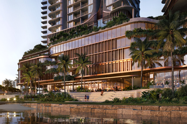 vertical city, image of the first few floors of a high rise in Queensland